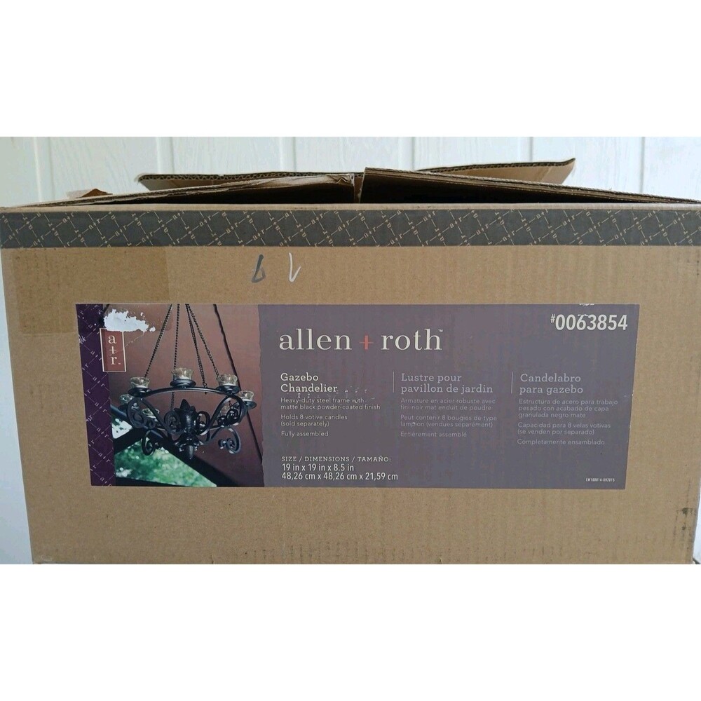 ALLEN + ROTH  GAZEBO CHANDLER  MATTE BLACK  STEEL FRAME HOLDS 8 VOTIVE CANDLES